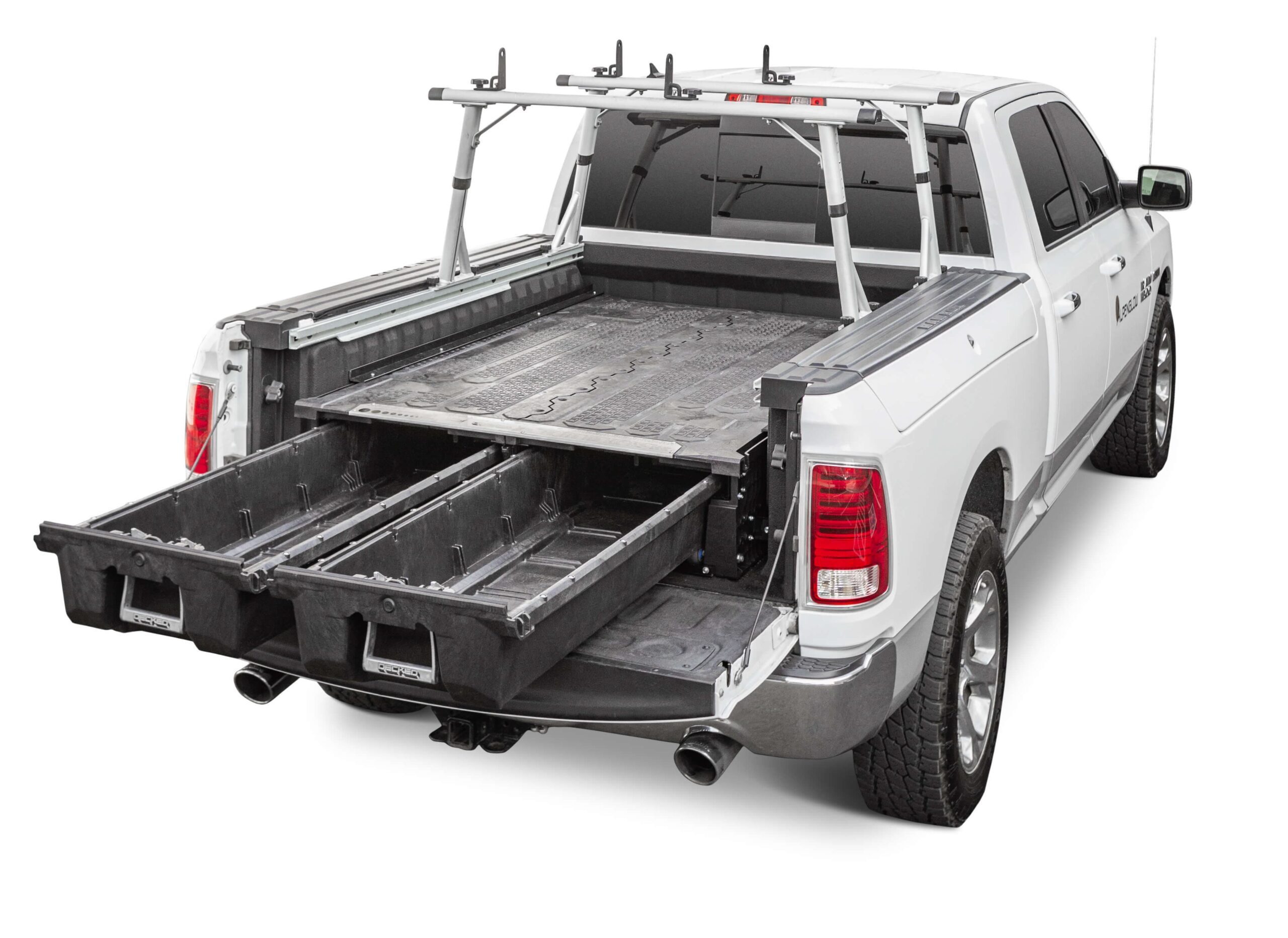 Pick up truck ladder rack w truck tool boxes and drawers - System One  integrated truck equipment: aluminum ladder racks, truck racks, van racks,  truck tool boxes